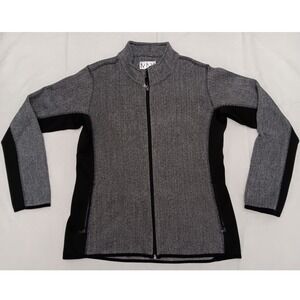 Marc New York Andrew Marc Womens Herringbone Full Zip Fleece Jacket Gray Black L